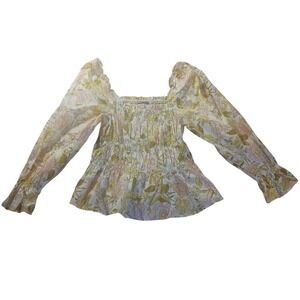 Who What Wear Floral Smocked Peplum Top S NWT Cottagecore Puff Sleeve Romantic